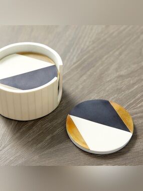 Cyan Design Modametric Coaster Set of 6 - Black/Gold/White